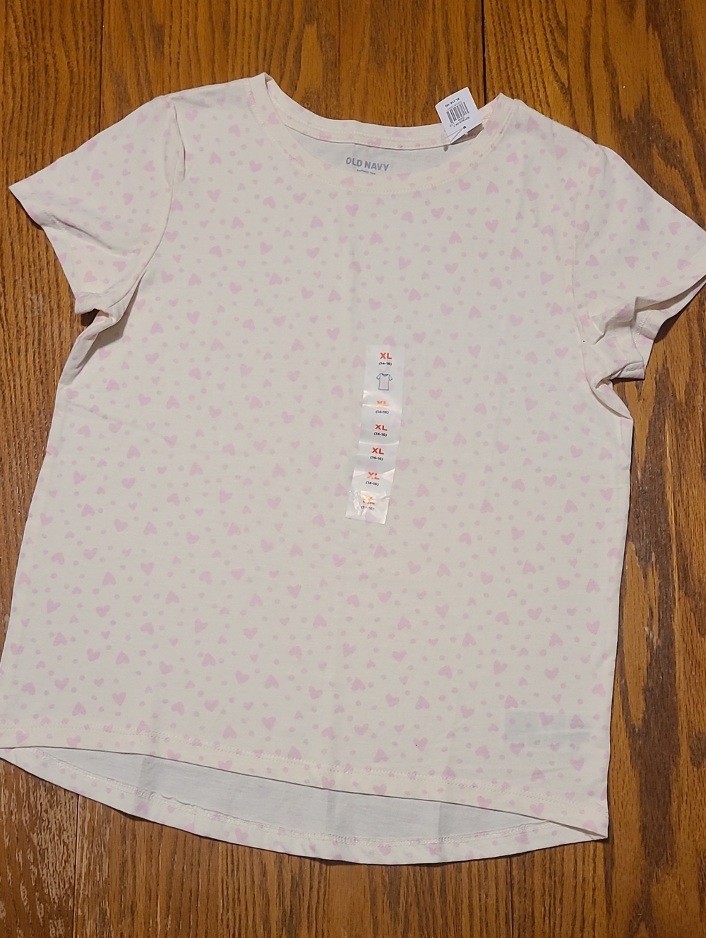Old Navy NWT White Tee with Pink Heart Print - Girl's XL